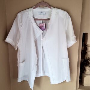 Free Fringed Short Sleeve Blazer